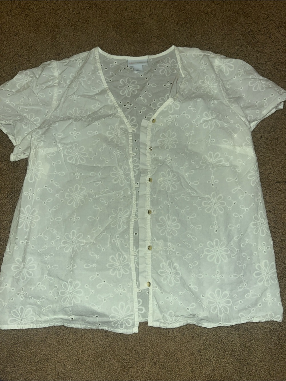 Liz Claiborne White Eyelet Button-Front Shirt
